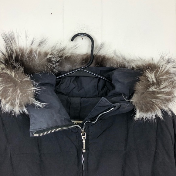 Post Card Black Quilted Puffer Down Jacket W/ Fur Hood Sz M - Picture 6 of 16